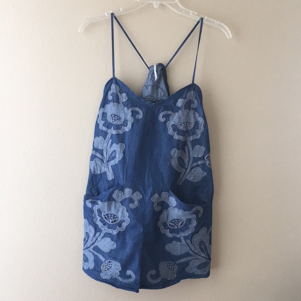 Free People Embroidered Chambray Romper